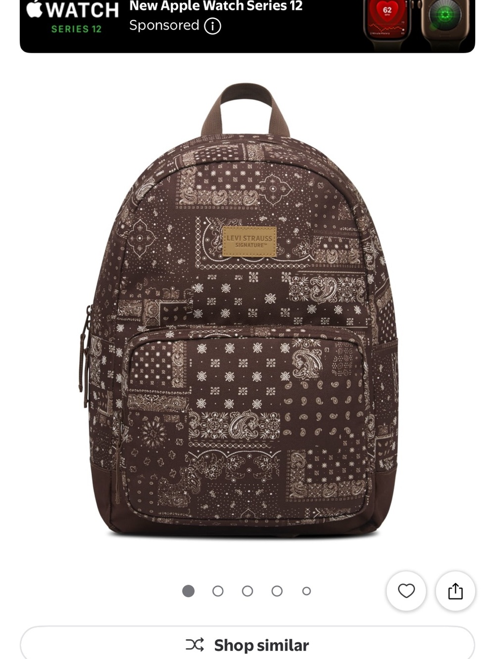 Levi’s Brown Bandana Print Backpack - 17.5 inches New with Tags - Picture 2 of 6